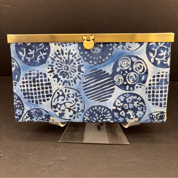 Handbags - Blue Handmade Bifold Fabric Wallet Yellow Trim‎